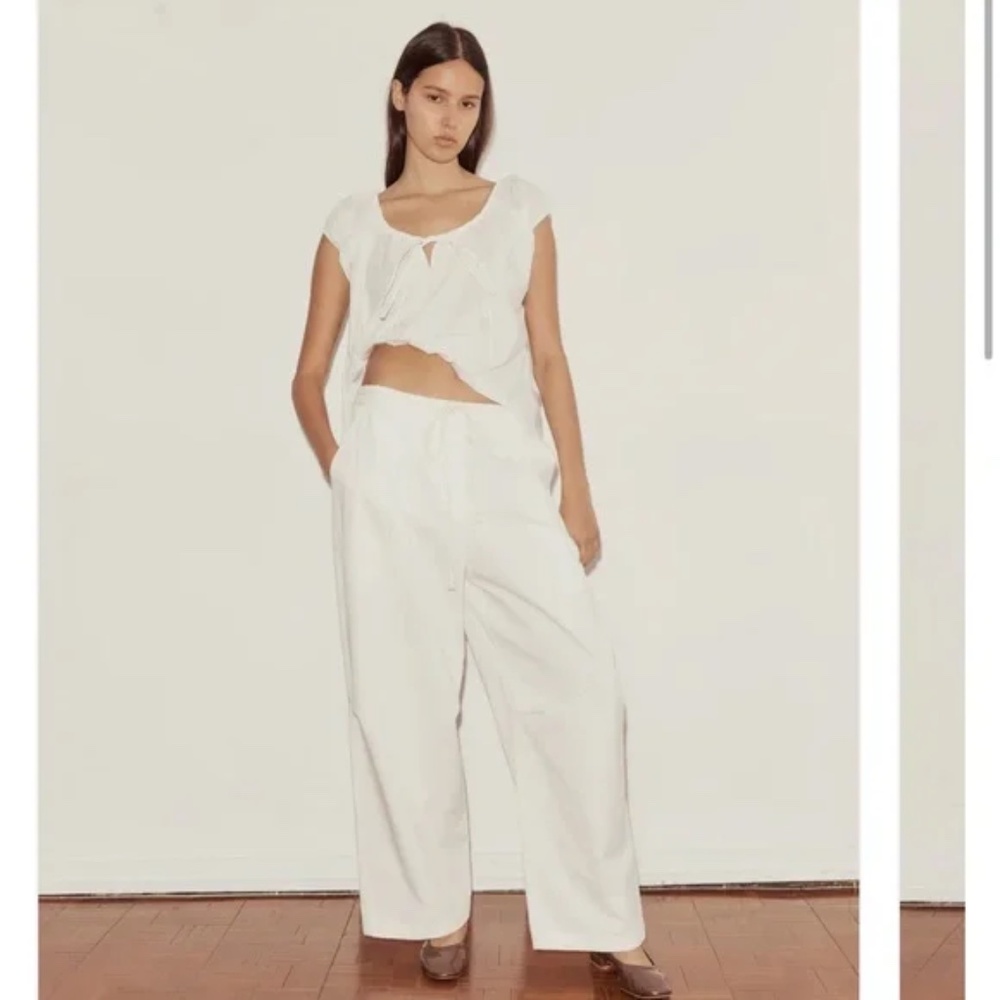 DEIJI STUDIOS Bartack Pant Snow Slouchy Pants Wide Leg Trousers Organic Cotton S